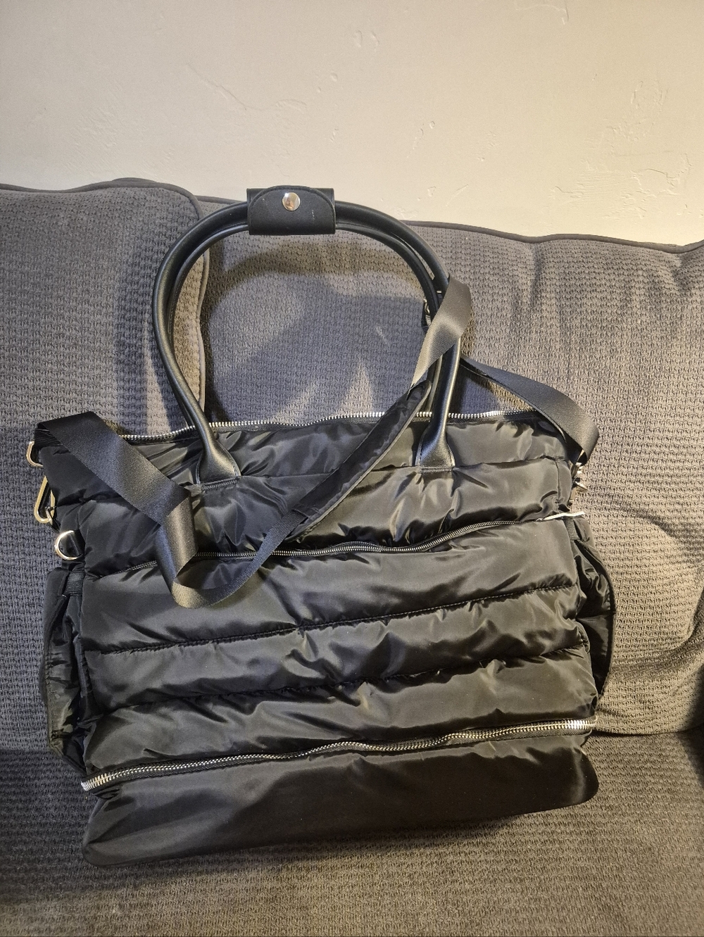Black Quilted Puffer Tote Bag